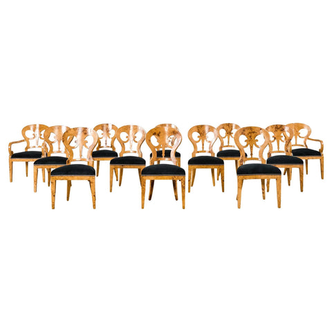 Set of Twelve Viennese Biedermeier Style Burl Maple Dining Chairs