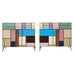 Pair Italian Midcentury Mondrian Style Glass Brass Cabinets