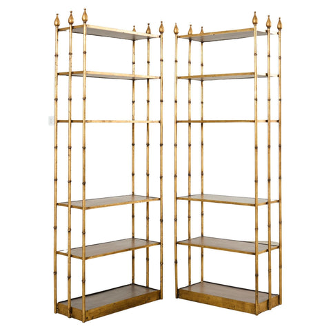 Pair Italian Regency Faux Bamboo Iron Etagere Shelves