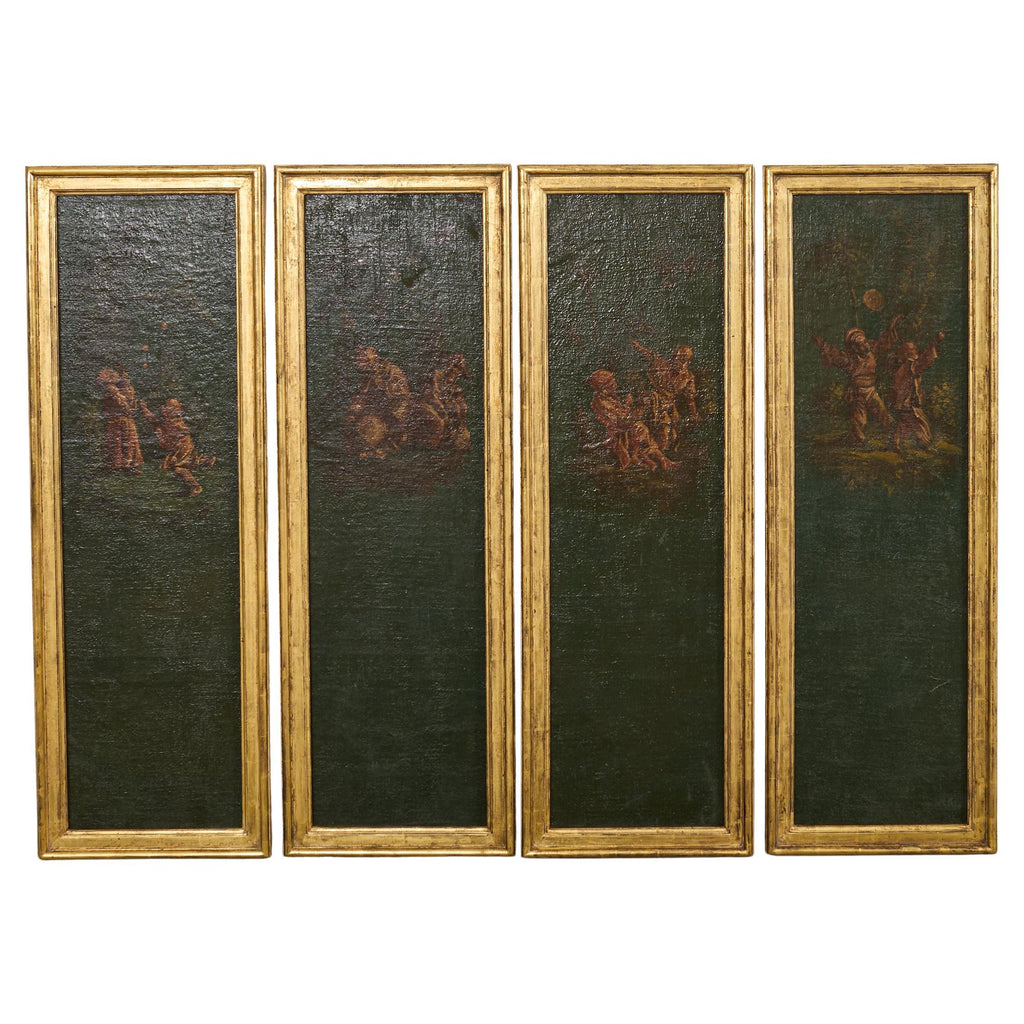 Set Four Chinoiserie Revival Style Framed Painted Panels