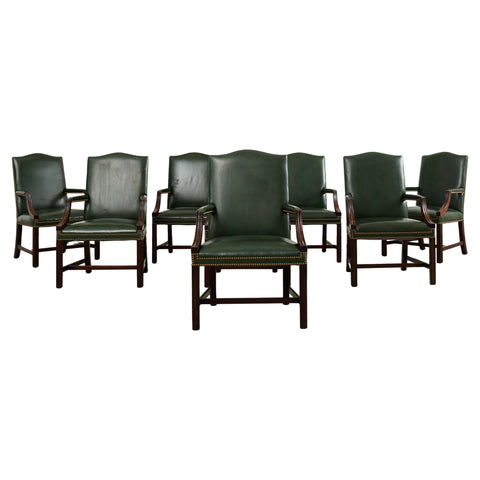 Set Eight Gainsborough Leather Mahogany Library Chairs