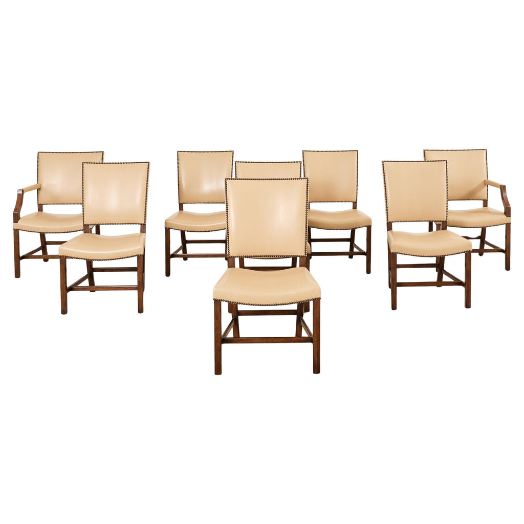 Set Eight Rose Tarlow Walnut Leather Glenna Dining Chairs
