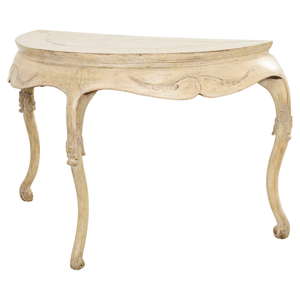 Rococo Style Faux Painted Demilune Console Table