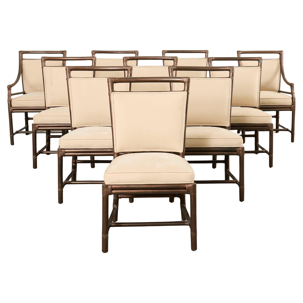 Set of Ten McGuire Bronzed Rattan Target Dining Chairs