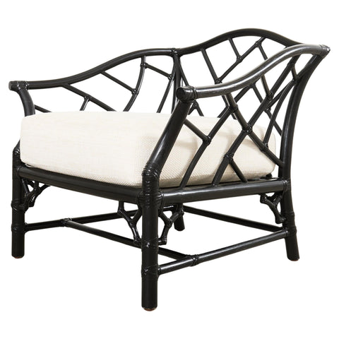 McGuire Rattan Chinese Chippendale Lacquered Lounge Chair