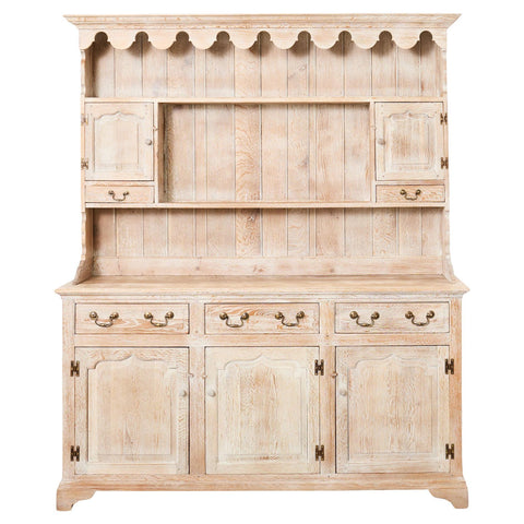 Country English Cerused Limed Oak Welsh Cupboard Dresser