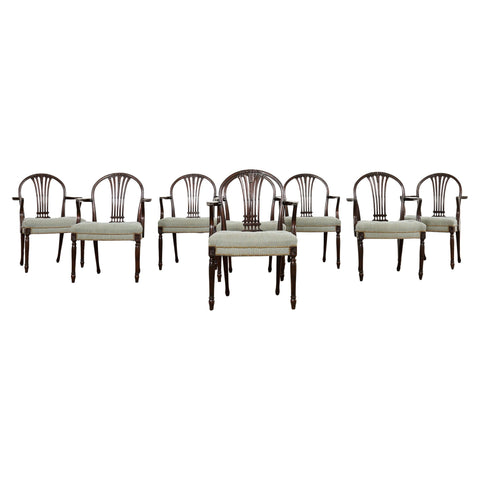 Set Eight French Louis XVI Style Mahogany Dining Armchairs