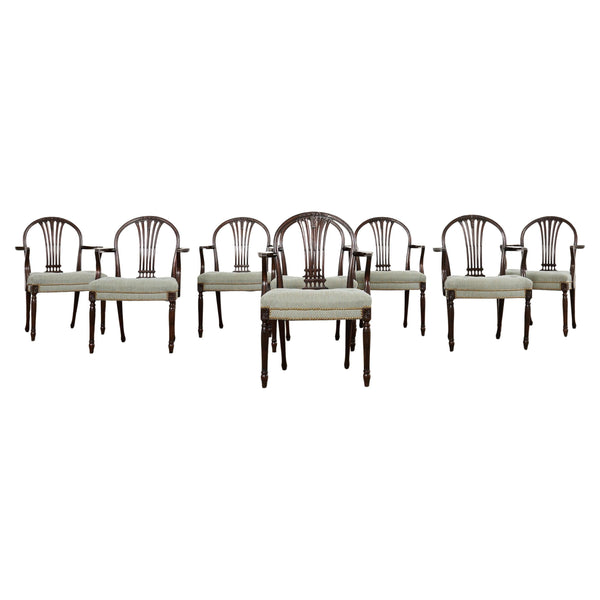 Set Eight French Louis XVI Style Mahogany Dining Armchairs