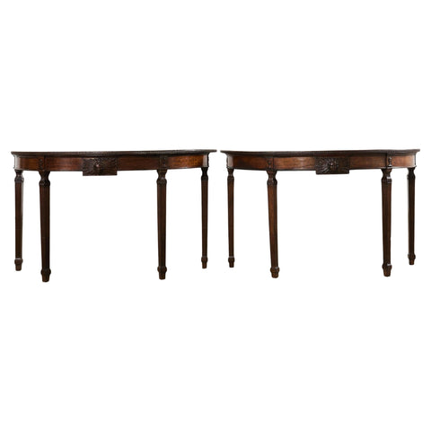 Pair of Italian Neoclassical Walnut Apollo Sunburst Demilunes
