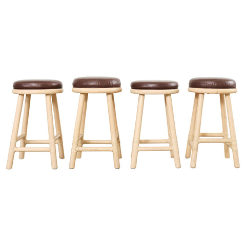Set of Four McGuire Organic Modern Lacquered Rattan Bar Stools