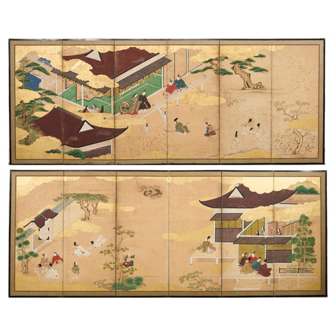 Pair Japanese Edo Six Panel Screens Legend of Minamoto