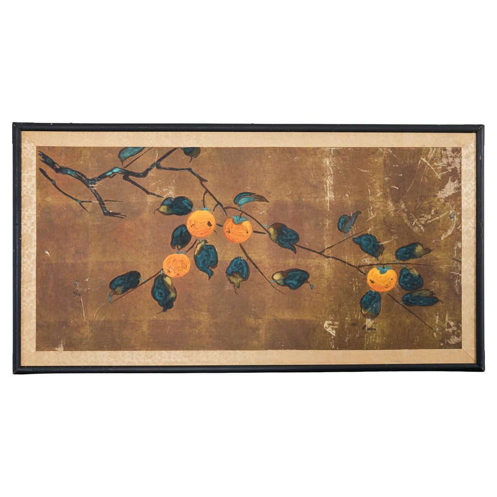 Japanese Showa Painted Panel Screen Persimmon Branch