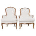 Pair of French Louis XV Style Walnut Bergeres with Linen