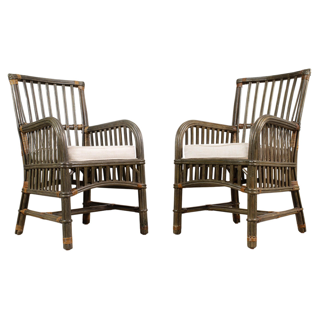 Pair Bielecky Brothers Organic Modern Rattan Dining Armchairs