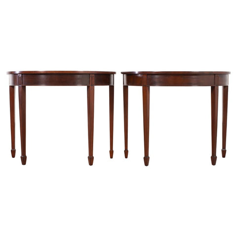 Pair of Georgian Style Mahogany Demilune Console Tables