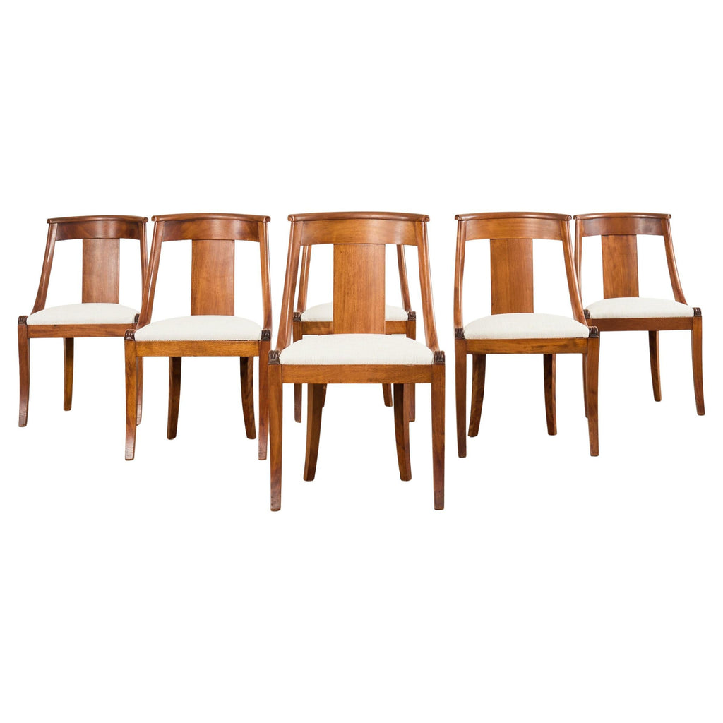Set Six French Art Deco Gondola Dining Chairs