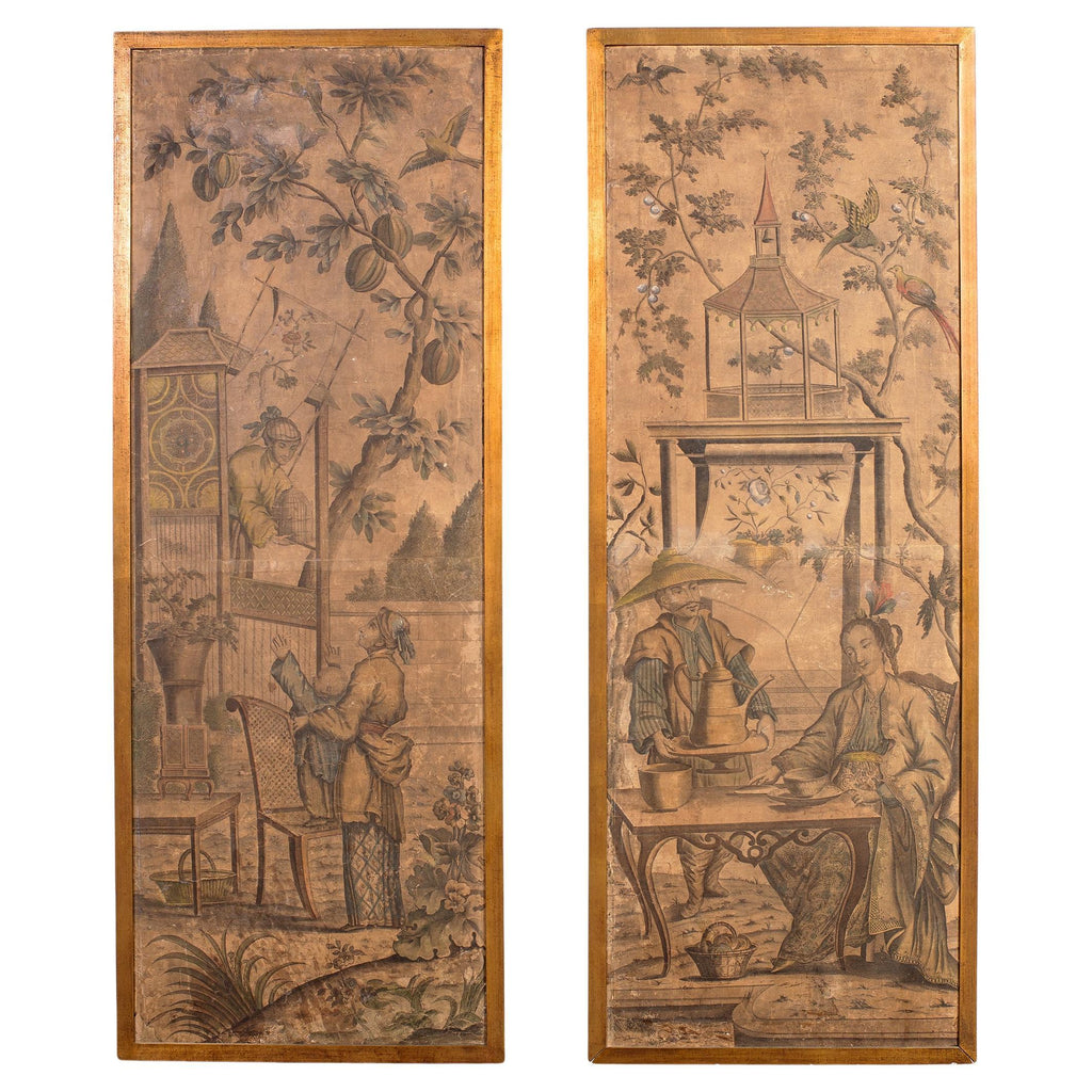 Pair 19th Century French Chinoiserie Wallpaper Panels