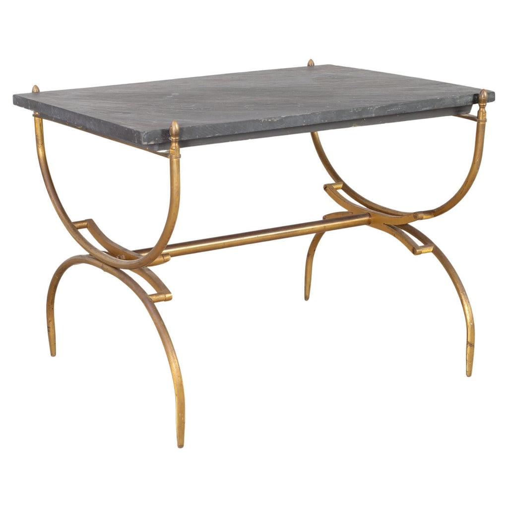 Italian Neoclassical Style Curule Brass Slate Cocktail Table