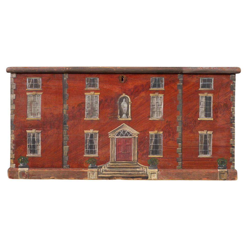 19th Century Country English Chest with House Facade Georgian Trunk