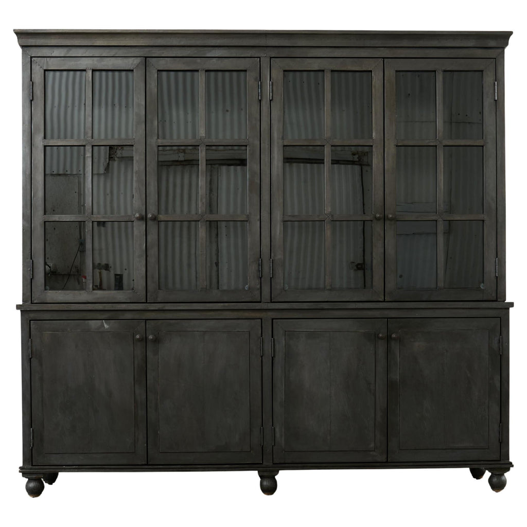 Industrial Style Zinc Metal Wrapped Glass Door Bookcase