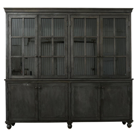 Industrial Style Zinc Metal Wrapped Glass Door Bookcase