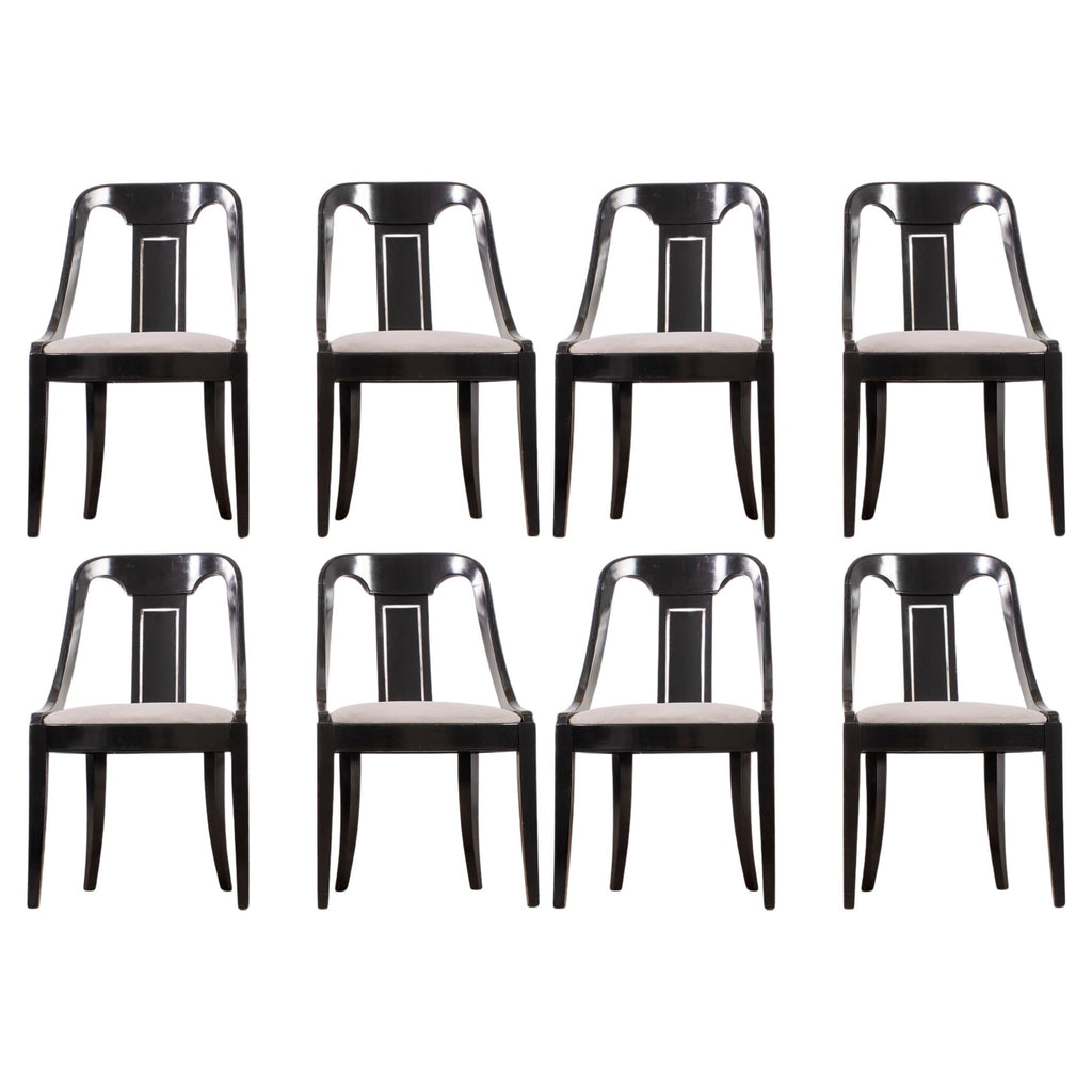 Set of Eight French Art Deco Lacquered Gondola Dining Chairs