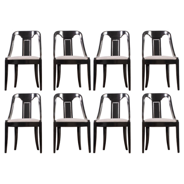 Set of Eight French Art Deco Lacquered Gondola Dining Chairs