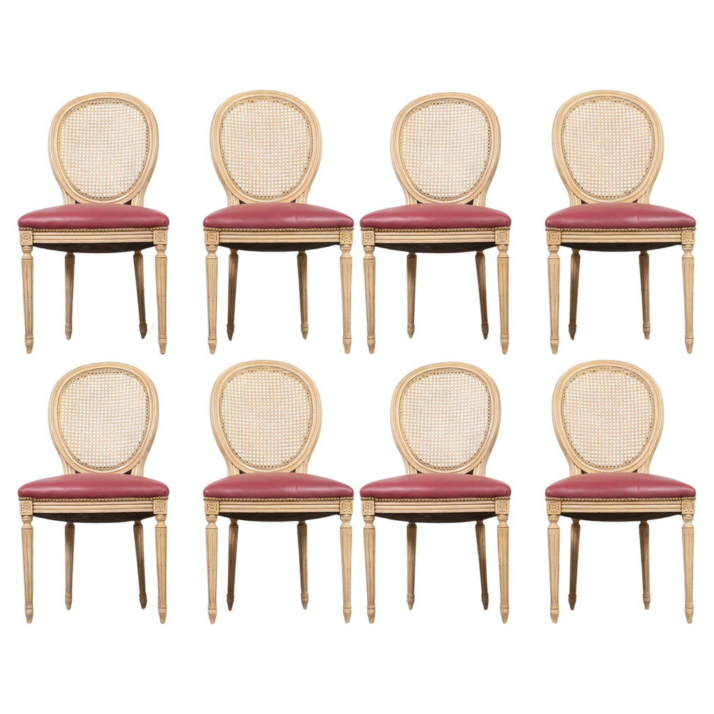 Set of Eight Louis XVI Style Caned Painted Dining Chairs
