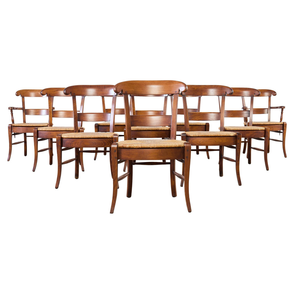 Set of Ten Country French Provincial Fruitwood Dining Chairs