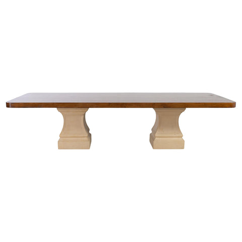 Michael Taylor Neoclassical Stone Pedestal Walnut Dining Table 10 Ft