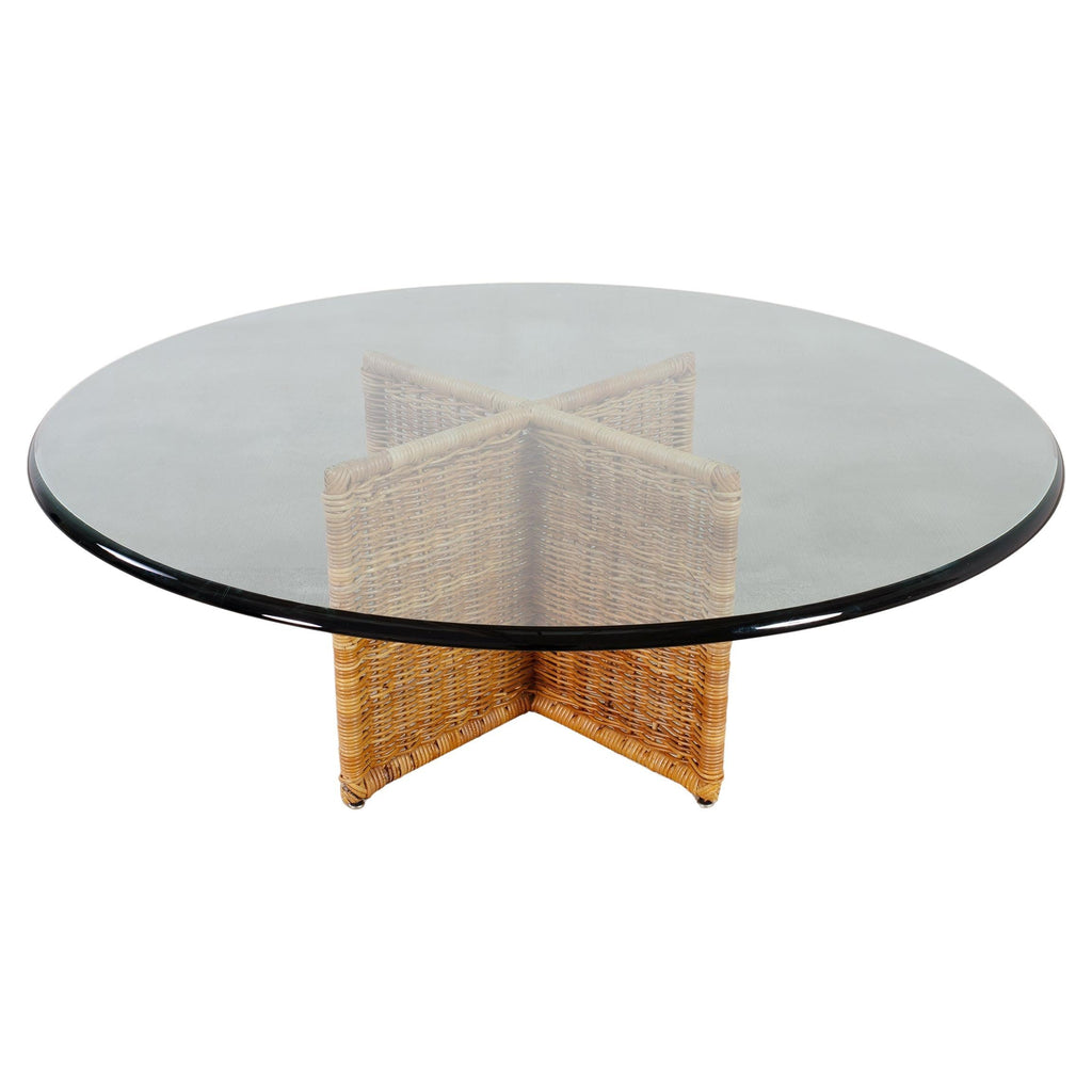 Italian Organic Modern Rattan Wicker Glass Top Cocktail Table