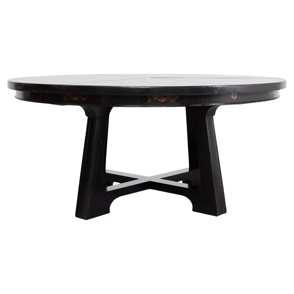 L. Rossi Expandable Round Chinoiserie Lacquered Dining Table 7 Ft