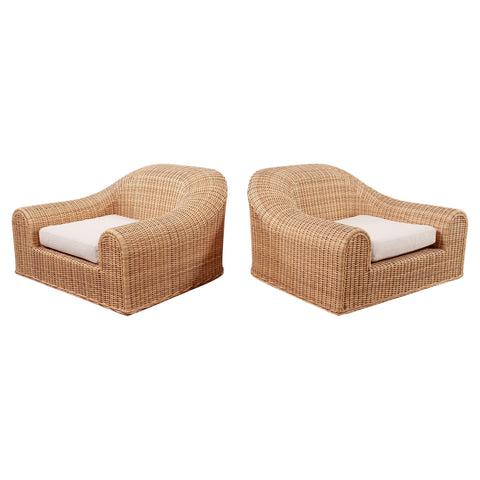 Pair of Michael Taylor Jennifer All-Weather Wicker Lounge Chairs