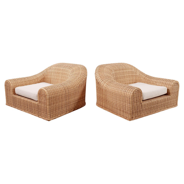 Pair of Michael Taylor Jennifer All-Weather Wicker Lounge Chairs
