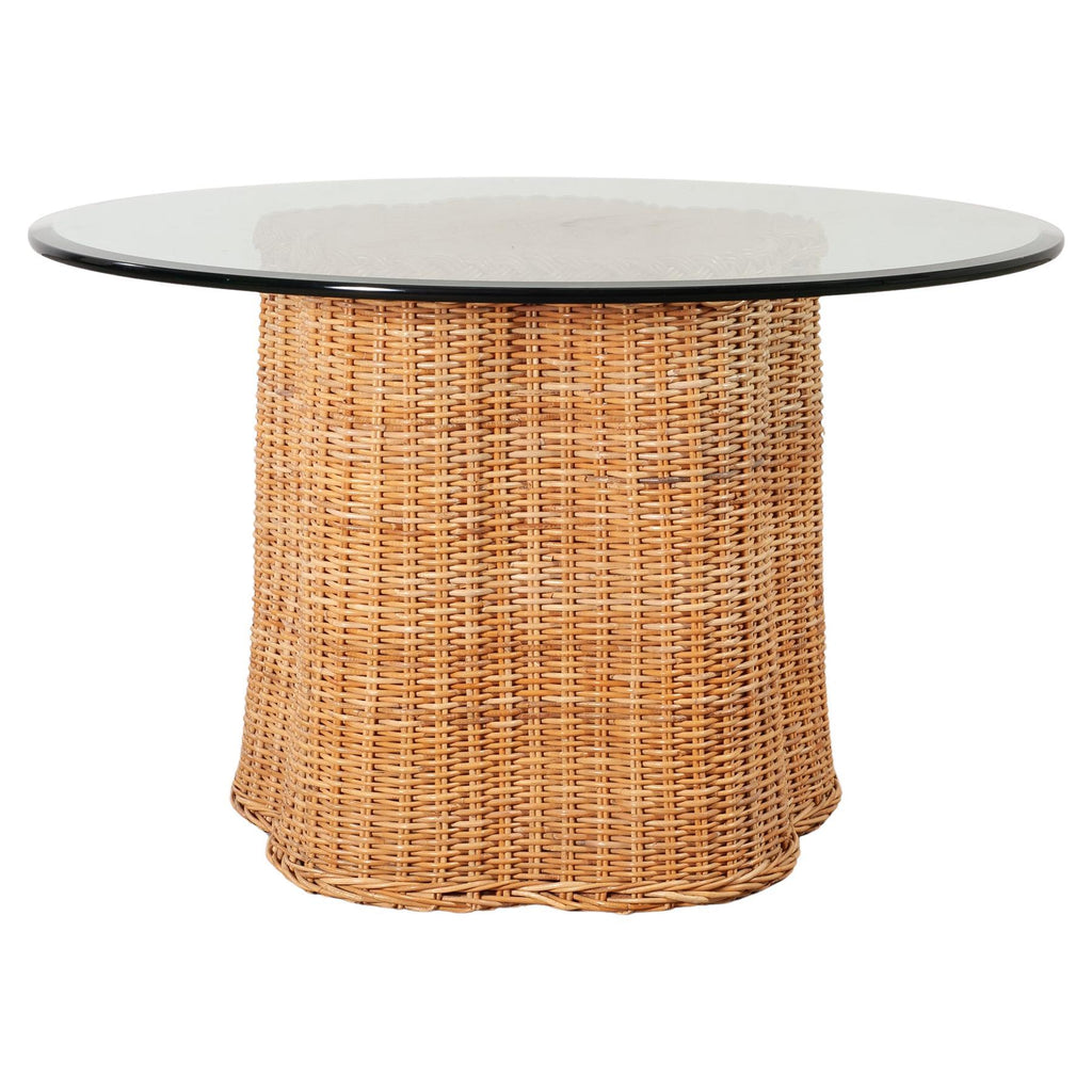 Michael Taylor Attributed Scalloped Rattan Wicker Dining Table