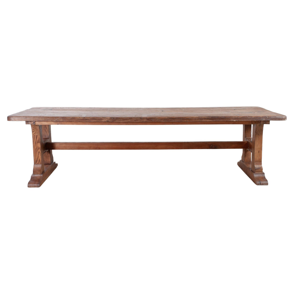 Monumental French Arts Crafts Oak Farmhouse Dining Table 9.5 Ft