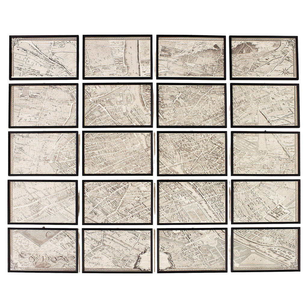 Framed Map of Paris After Michel-Étienne Turgot 1739 20 Panels