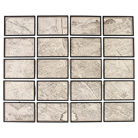 Framed Map of Paris After Michel-Étienne Turgot 1739 20 Panels