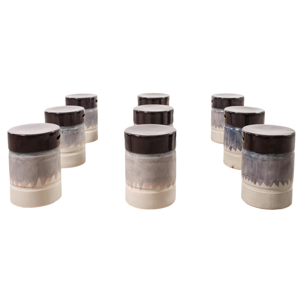 Set of Nine Glazed Terra Cotta Ceramic Stools or Drink Tables