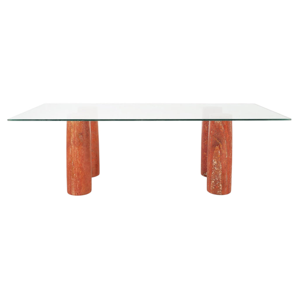 Mario Bellini Colonnato Persian Red Travertine Glass Dining Table