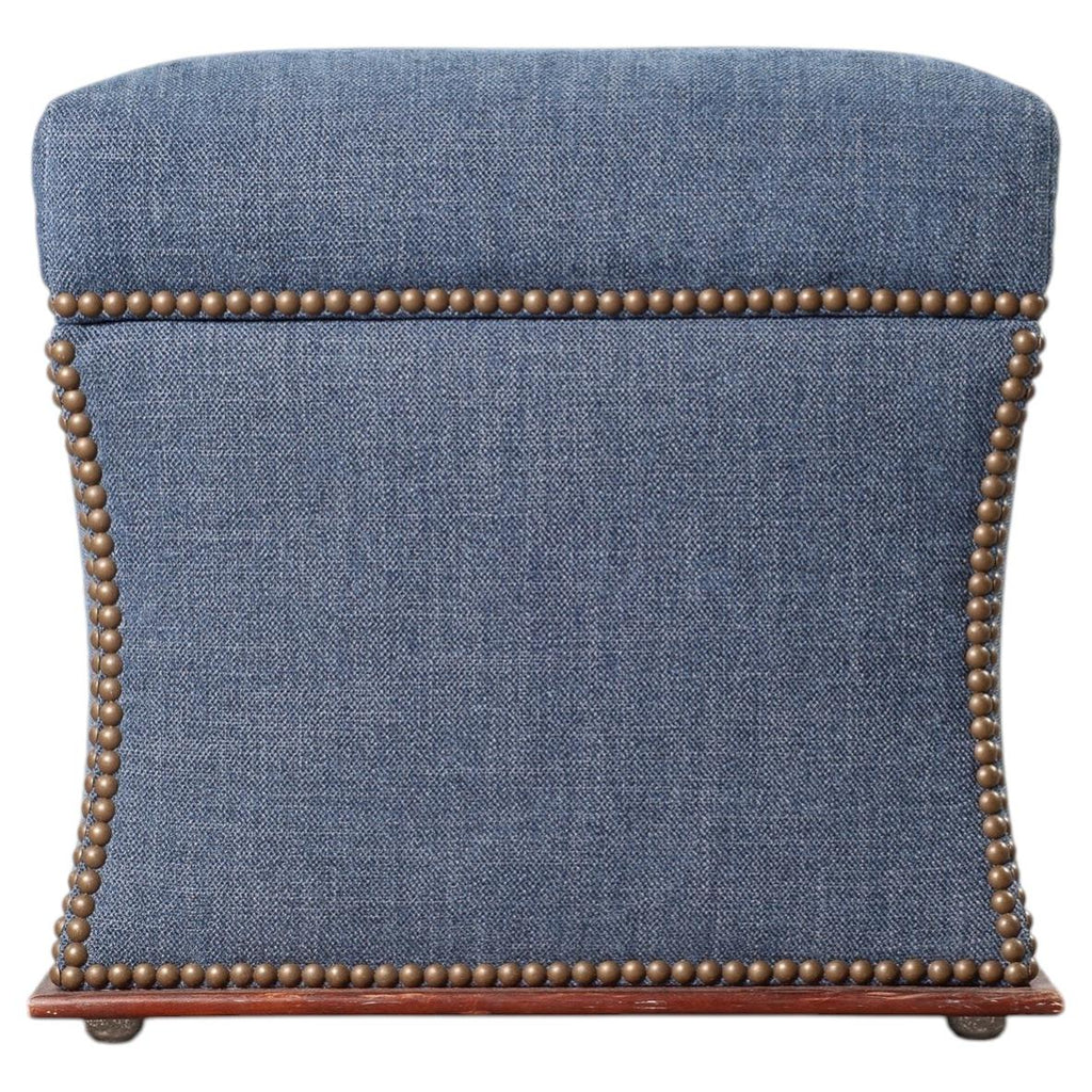 Ralph Lauren 'Florence' Storage Ottoman in Damask Blue Linen