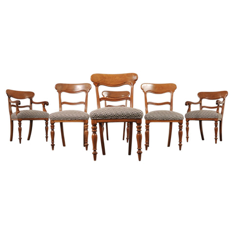 Set of Six English William IV Fruitwood Upholstered Dining Chairs
