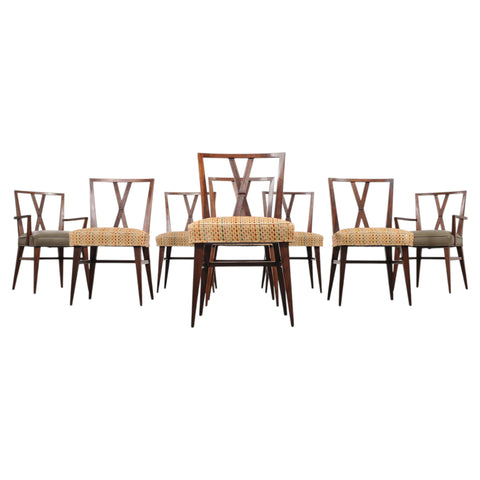 Set of Eight Tommi Parzinger X-Back Mahogany Dining Chairs