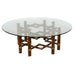 McGuire Organic Modern Lattice Rattan Brass Glass Cocktail Table