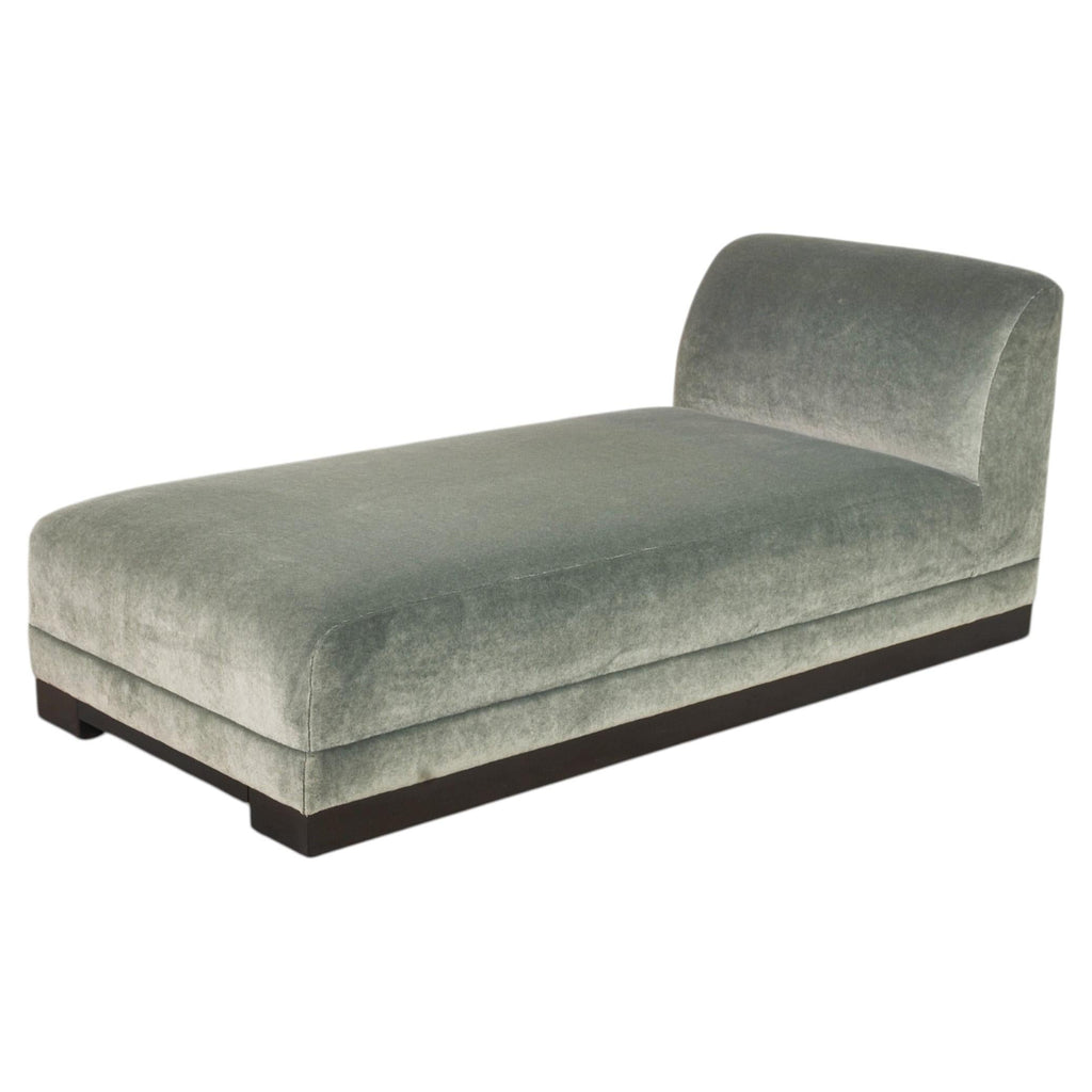 Modern Sage Green Mohair Chaise Longue Daybed on Ebonized Base
