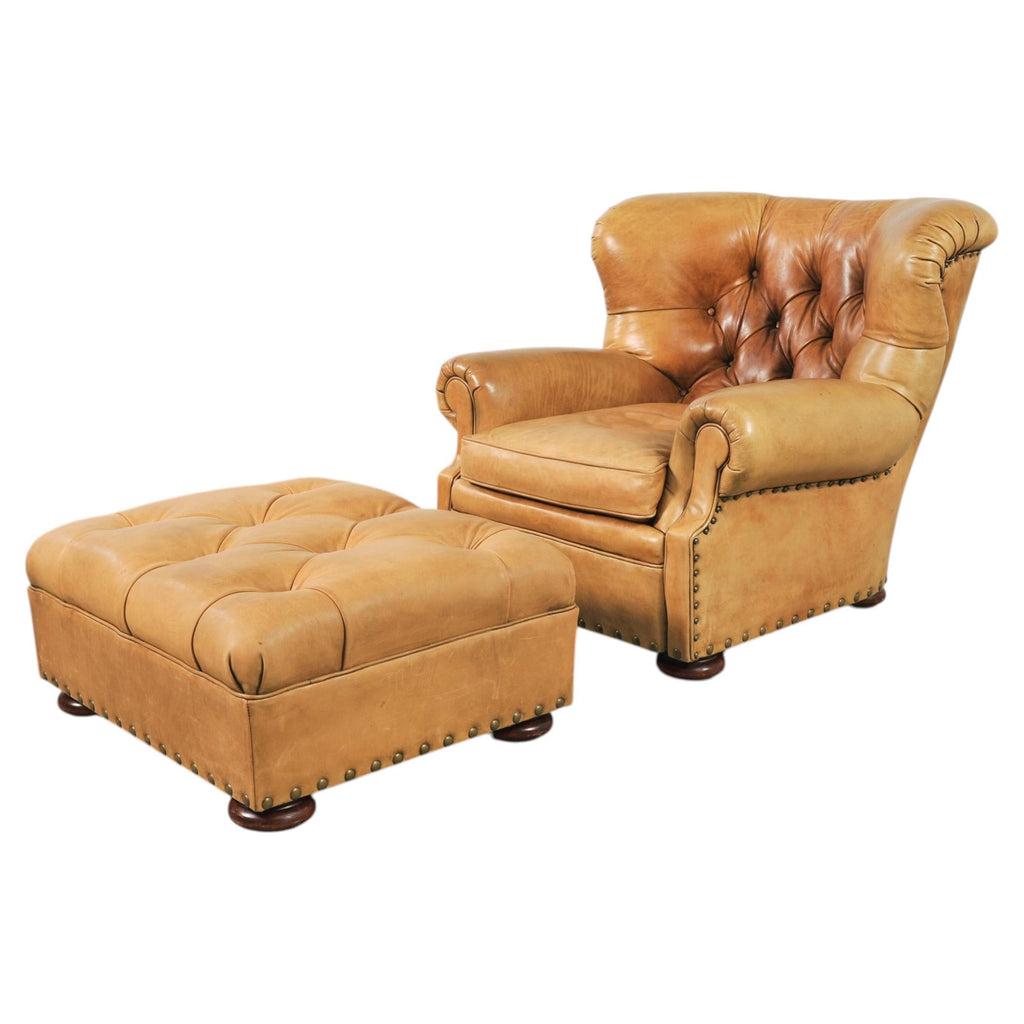 Ralph Lauren Leather Writer's Chair with Matching Ottoman