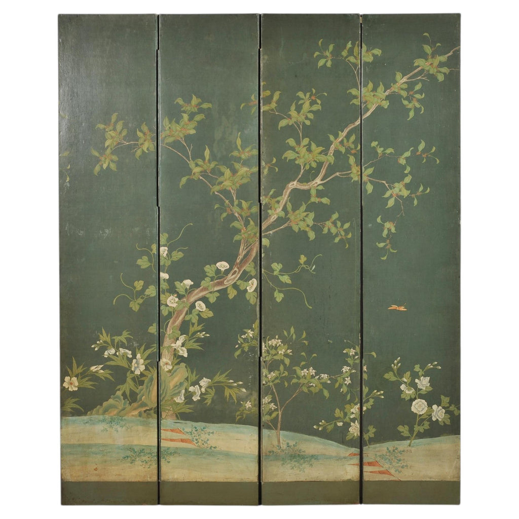 English Chinoiserie Decorated Flora and Fauna Folding Screen