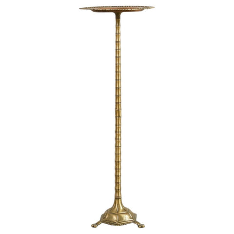 Mid-Century Brass Faux-Bamboo Pedestal Martini Drink Table