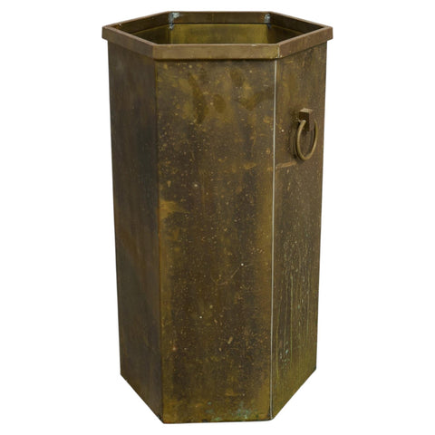 Mid-Century Italian Brass Hexagonal Umbrella Stand Waste Basket