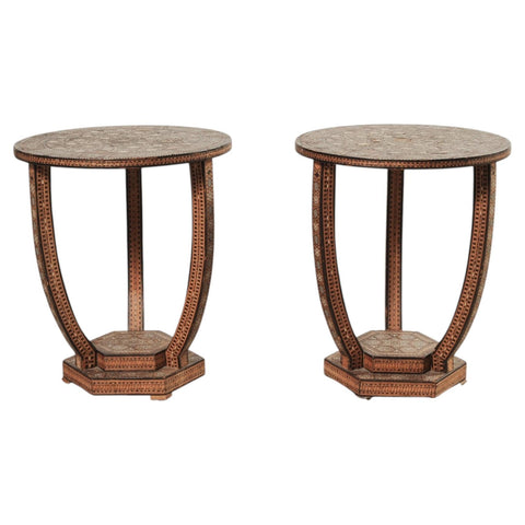 Pair of Moorish Geometric Mother-of-Pearl Inlaid Drink Tables